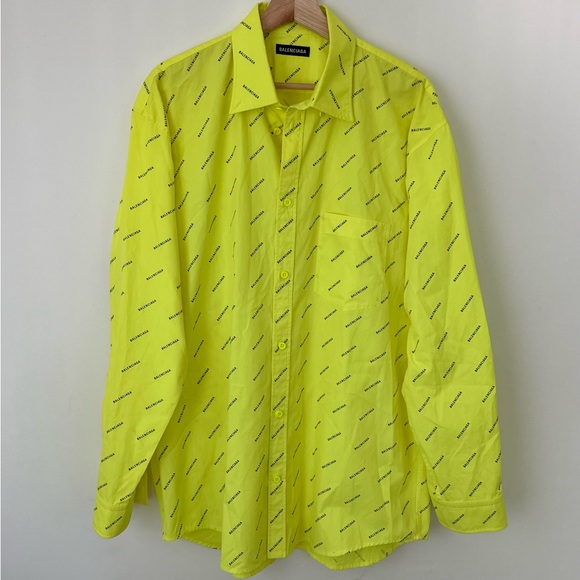 Balenciaga Neon Yellow Logo Shirt - Picture 1 of 8